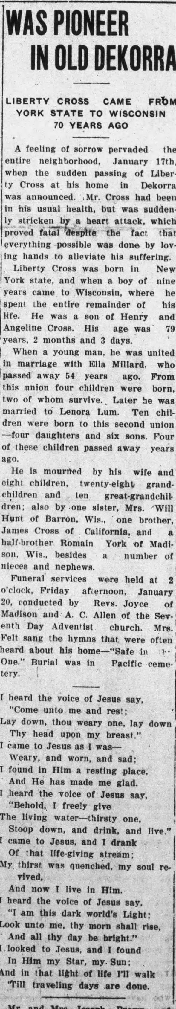 Obituary for Liberty Cross (Aged 79)